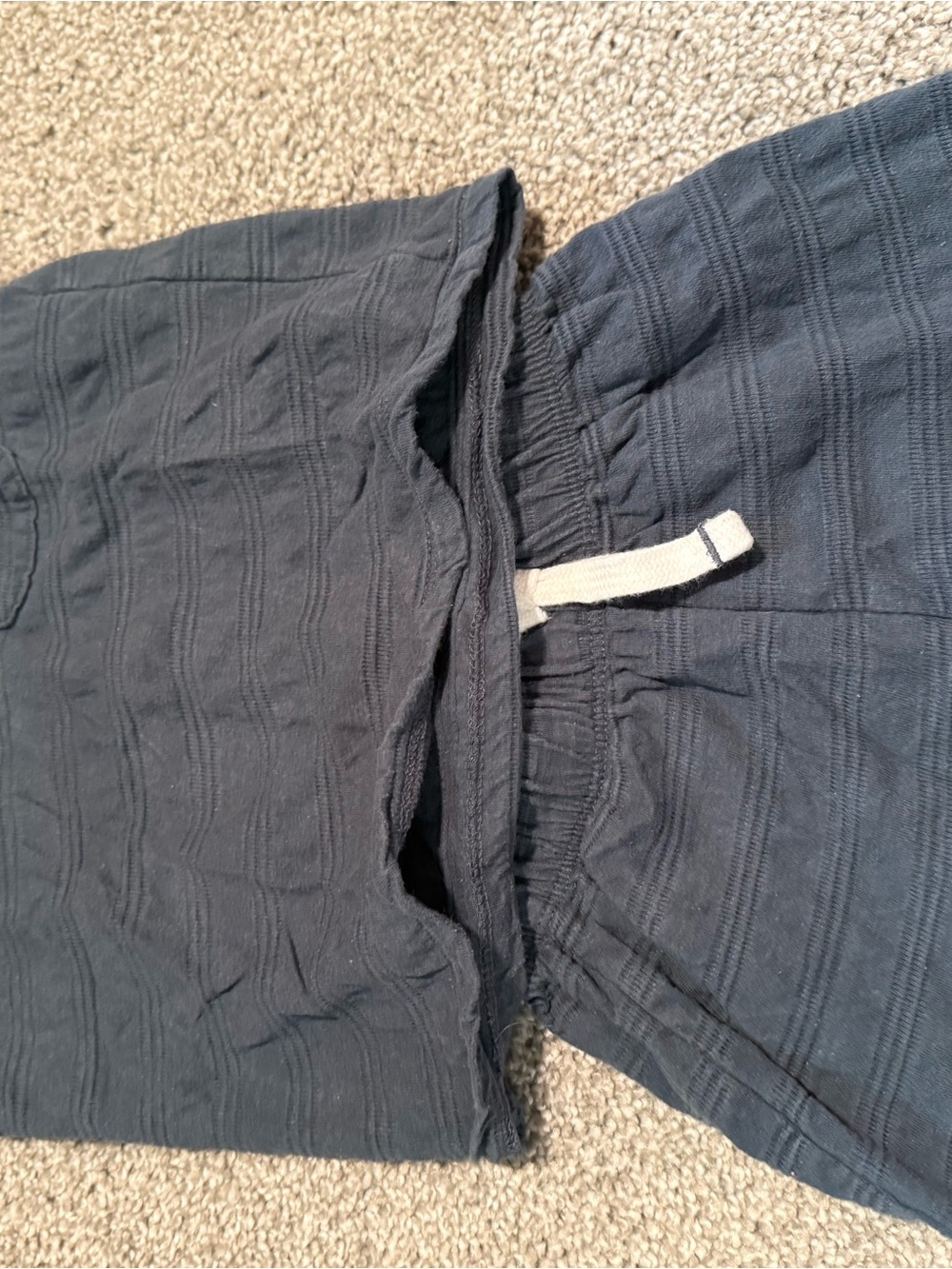 Textured Navy Drawstring Kids Shorts